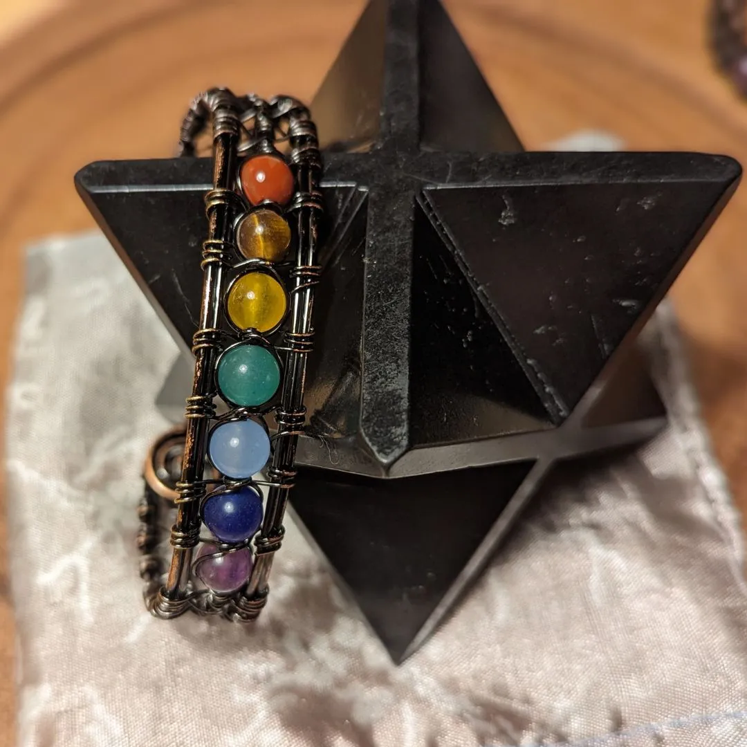 Chakra Stone Bracelet Wire Wrapped Cuff Design~ Beaded Jewelry made by Hand~ Tucson Unboxing!