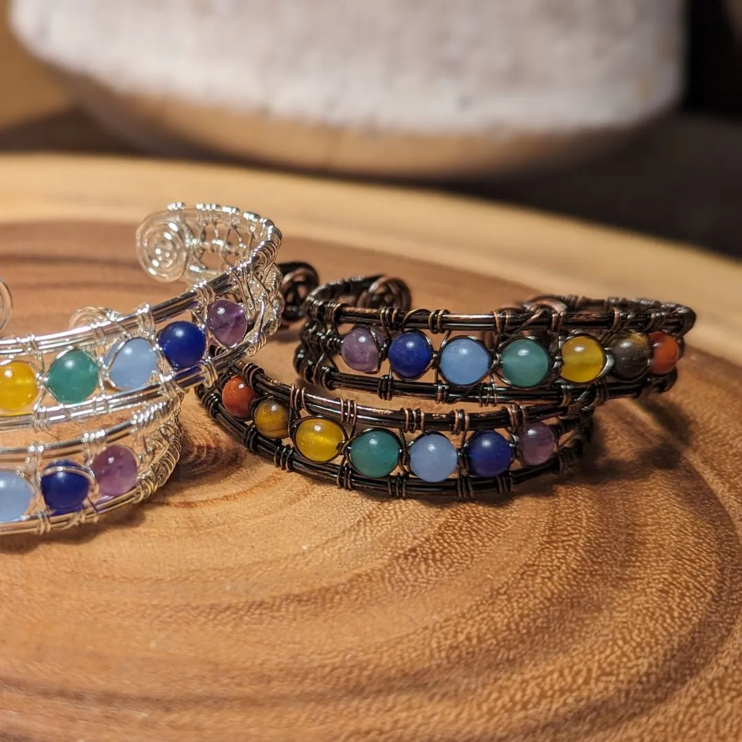 Chakra Stone Bracelet Wire Wrapped Cuff Design~ Beaded Jewelry made by Hand~ Tucson Unboxing!