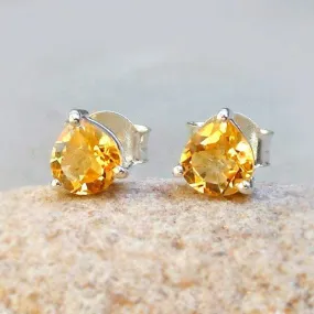 Citrine Heart Shaped Studs Earrings Citrine Studs 925 Silver Gemstone Studs Gift for mom Tiny Studs