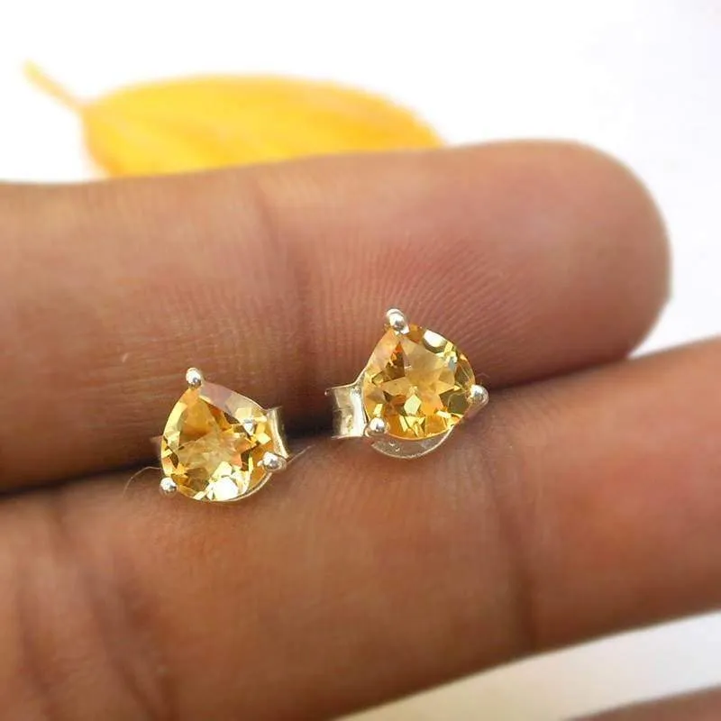 Citrine Heart Shaped Studs Earrings Citrine Studs 925 Silver Gemstone Studs Gift for mom Tiny Studs