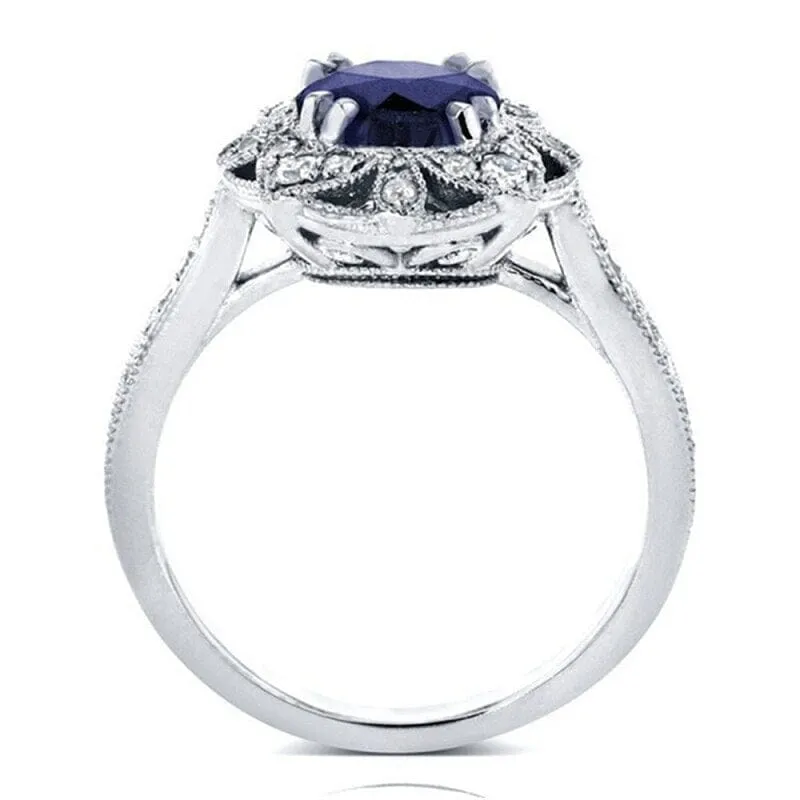 Classic Flower Shaped Sapphire Emerald Ring