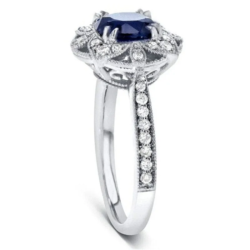 Classic Flower Shaped Sapphire Emerald Ring