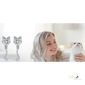 Classy Sparkling CZ Kitty Earrings (Fine Jewelry) in Solid 925 Sterling Silver