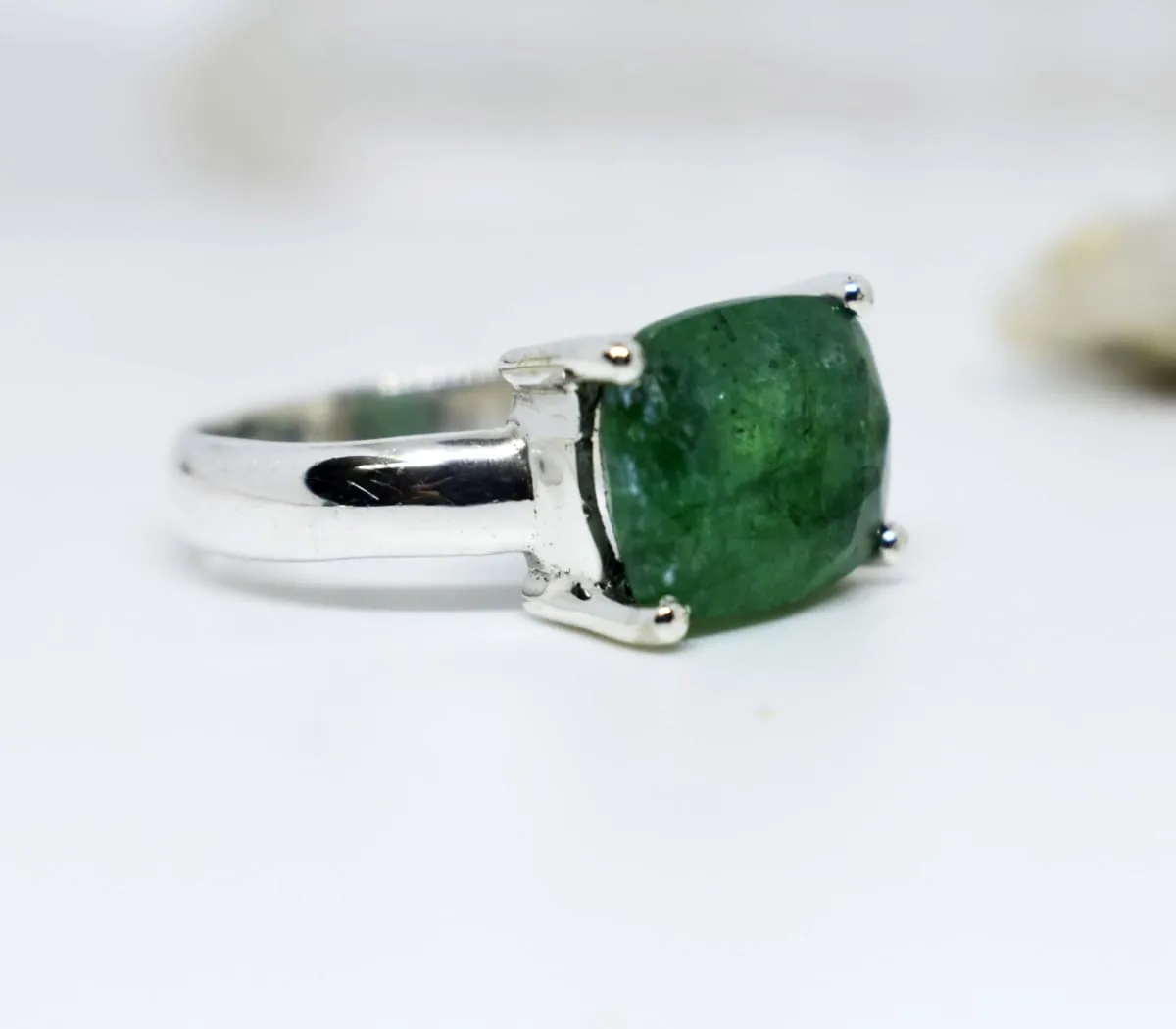 Colombian Emerald 925 Sterling Silver Ring,Handmade Jewelry, Birthday Gift