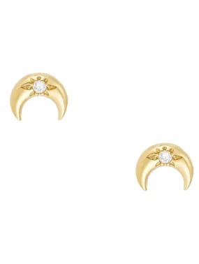 Crescent Moon Stud Earrings in Gold