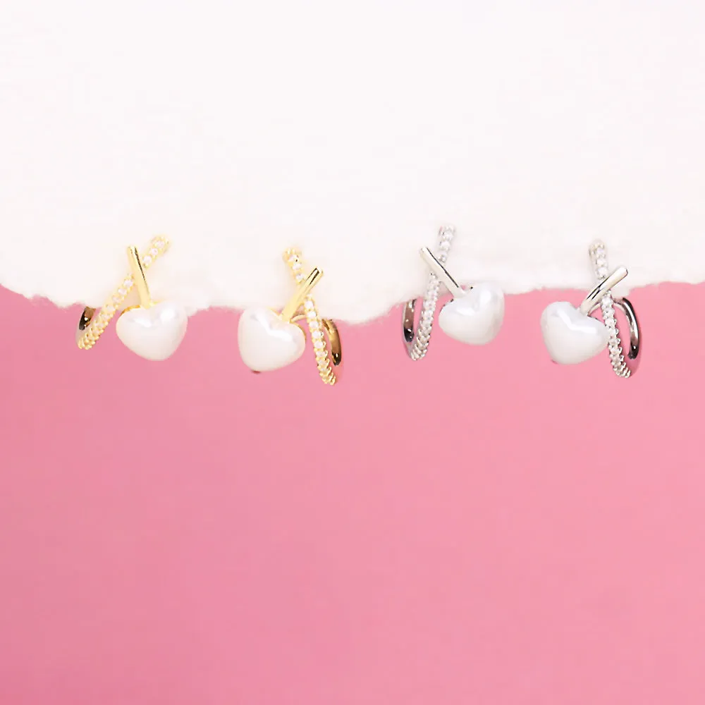 Cross Heart Pearl Studs