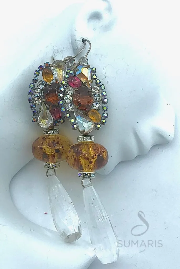 CRYSTAL-CLEAR DROPS OOAK STATEMENT EARRINGS