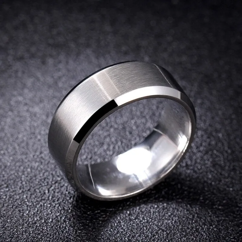 Cubic Zirconia and Plain Stainless Steel Wedding Ring Set