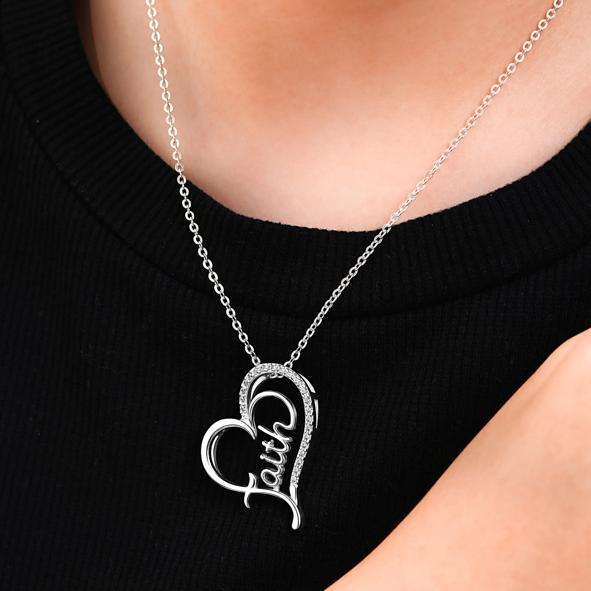 CZ Open Heart Necklace Faith Necklace Silver