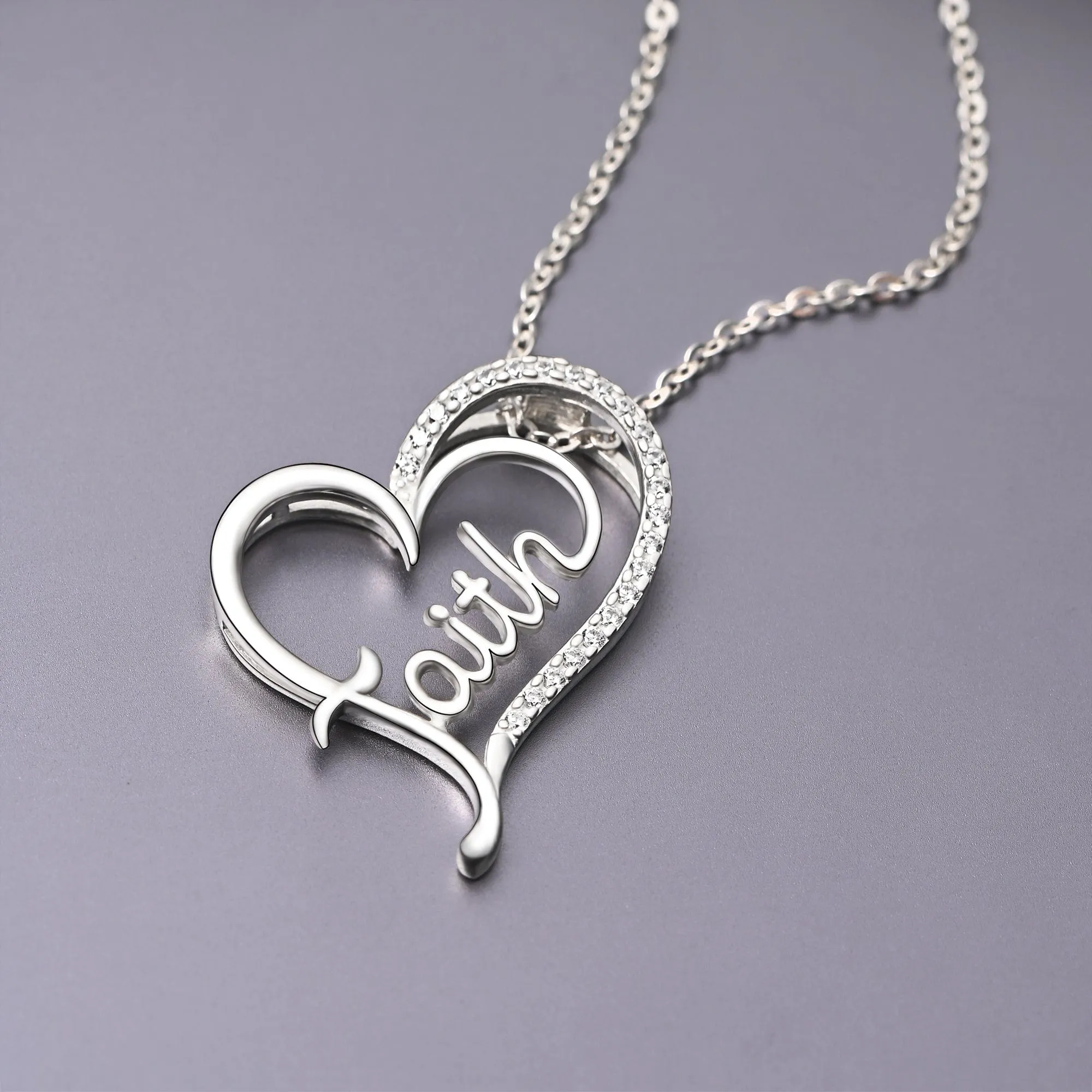 CZ Open Heart Necklace Faith Necklace Silver