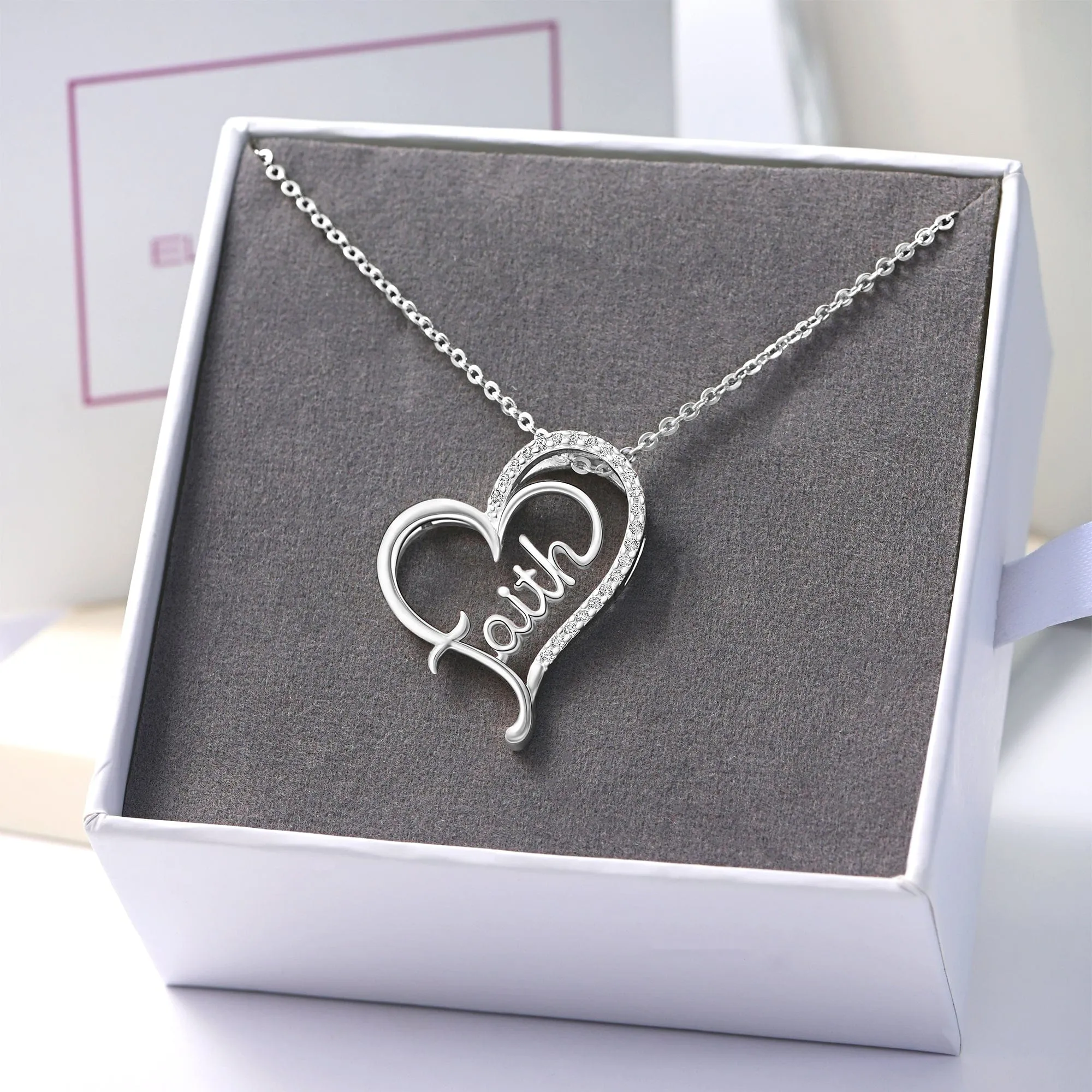 CZ Open Heart Necklace Faith Necklace Silver