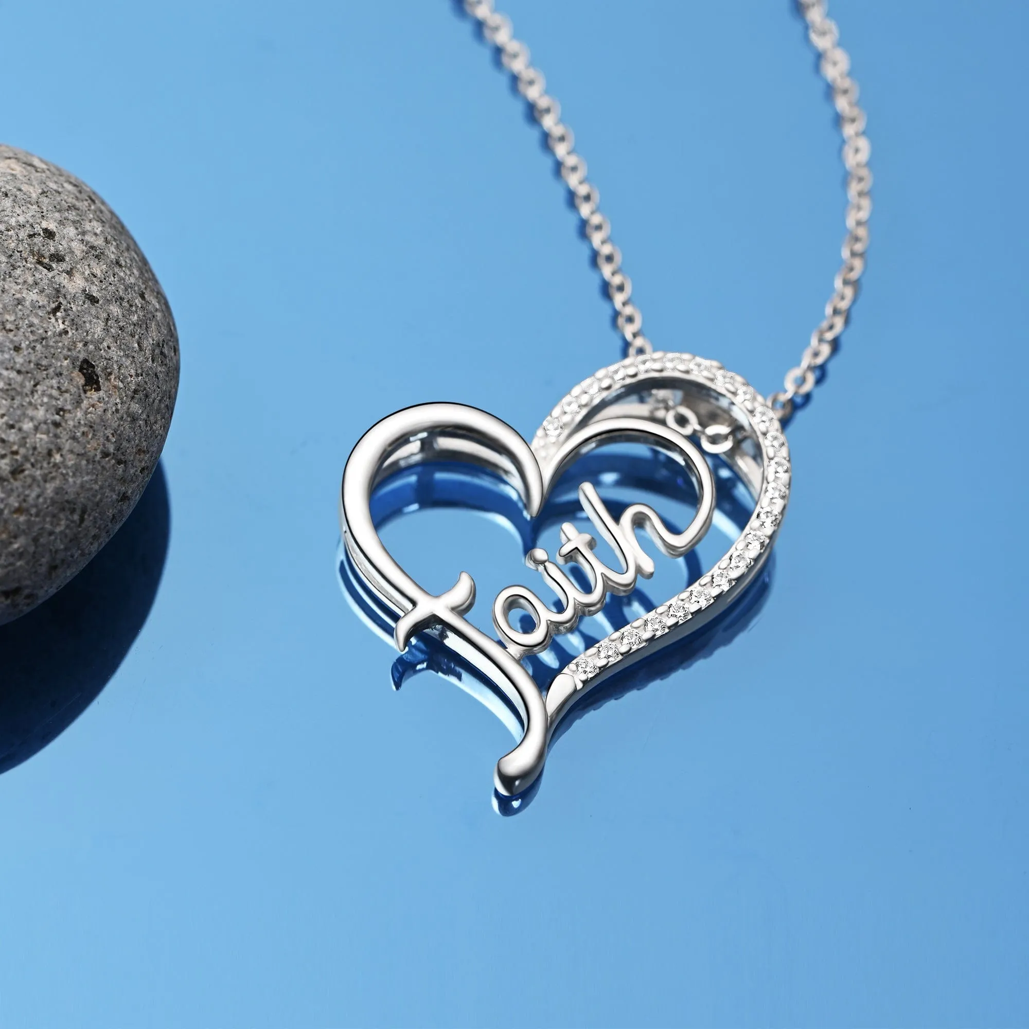 CZ Open Heart Necklace Faith Necklace Silver