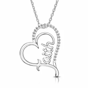 CZ Open Heart Necklace Faith Necklace Silver