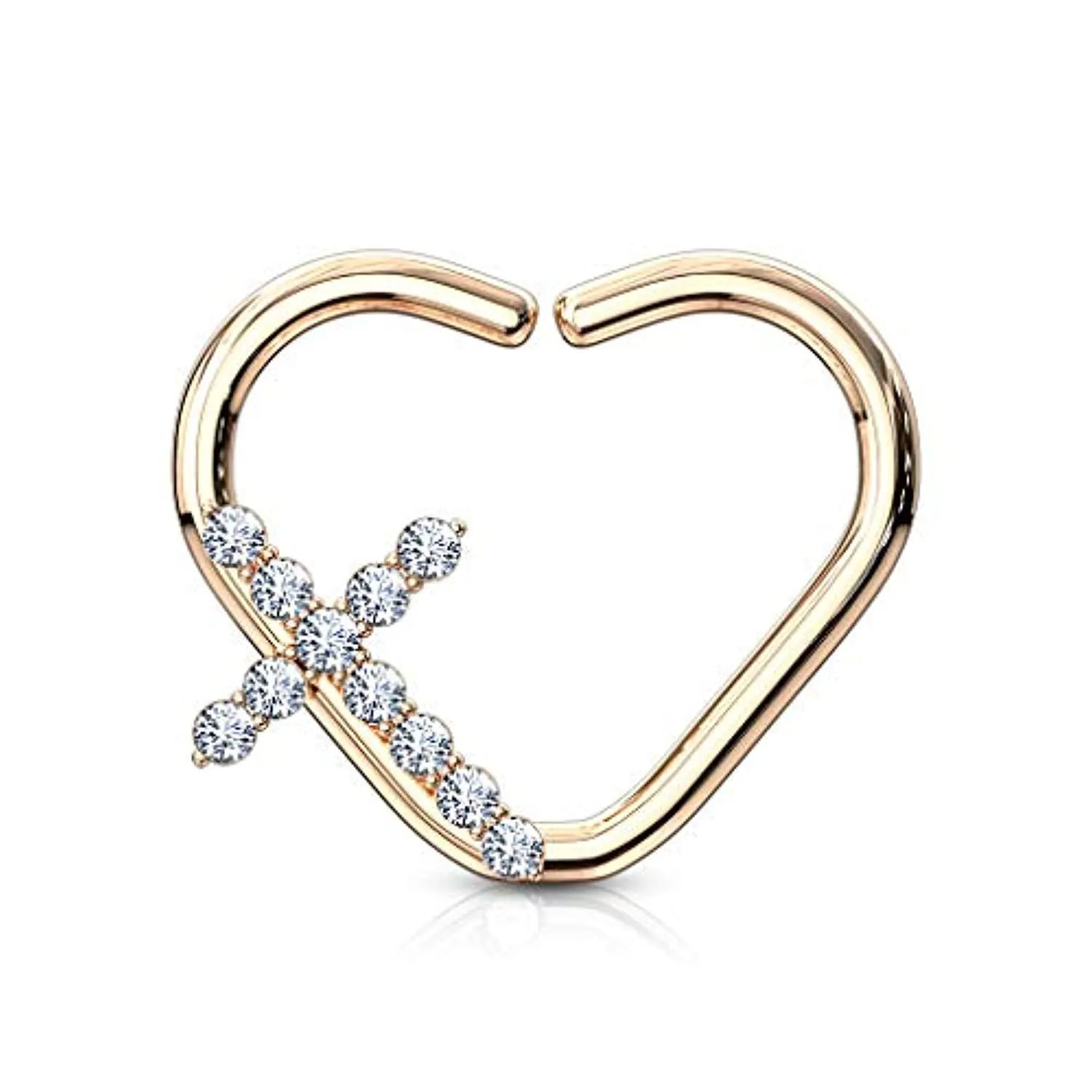 CZ Paved Cross Heart Shape WildKlass Ear Cartilage, Daith Hoop Rings