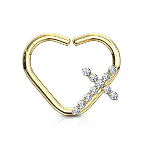 CZ Paved Cross Heart Shape WildKlass Ear Cartilage, Daith Hoop Rings