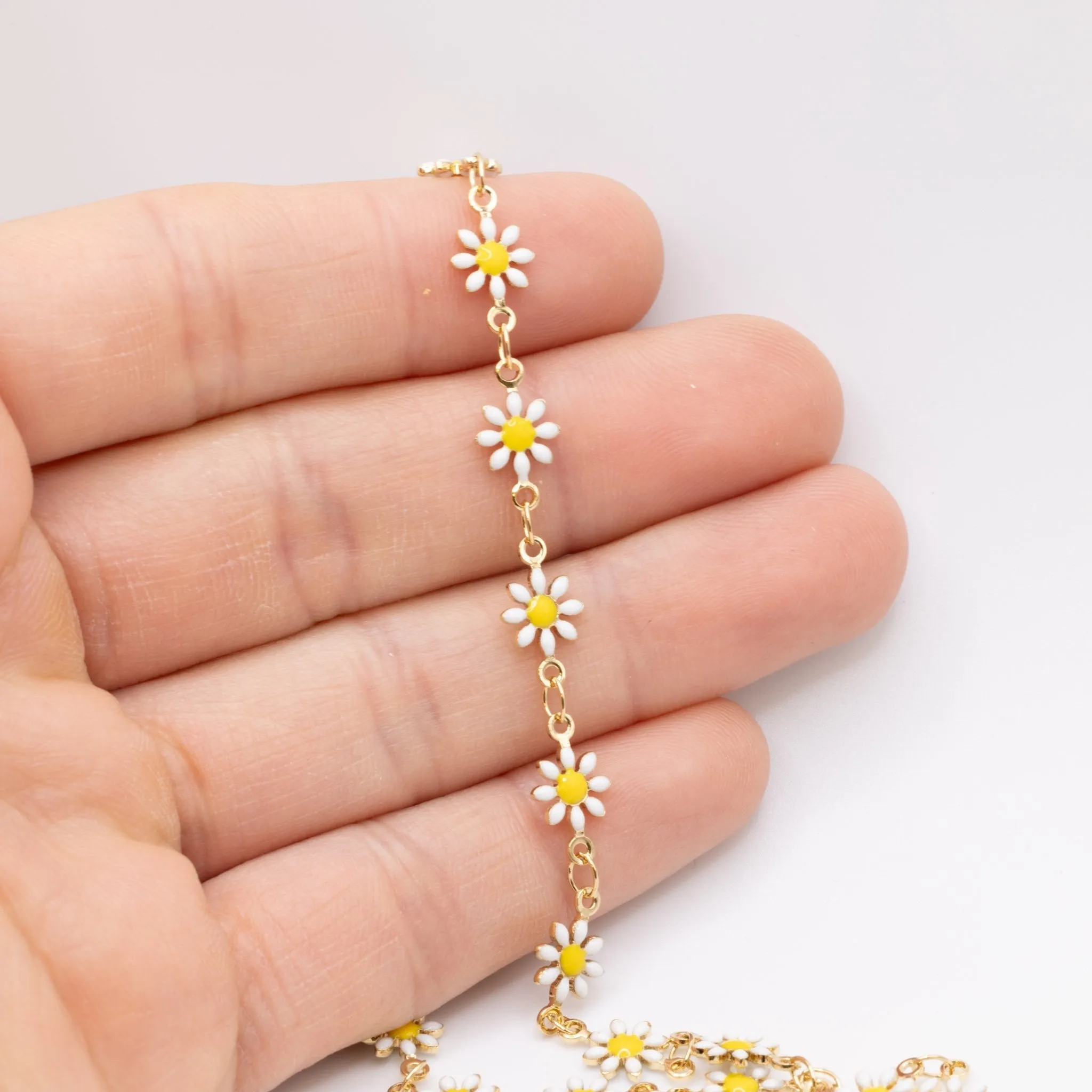 Deisi Flower Enamel Chain, 14K Gold Overlay Plated, Wholesale Jewelry Chain