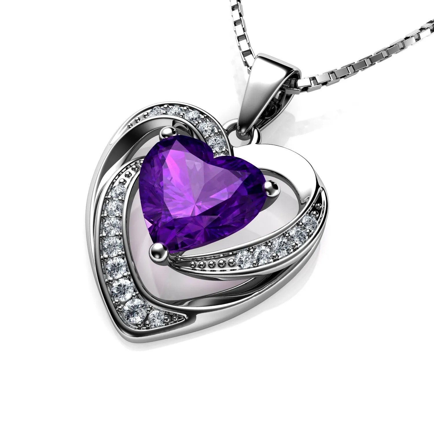 DEPHINI Purple Heart Pendant 925 Sterling Silver Heart Pendant CZ