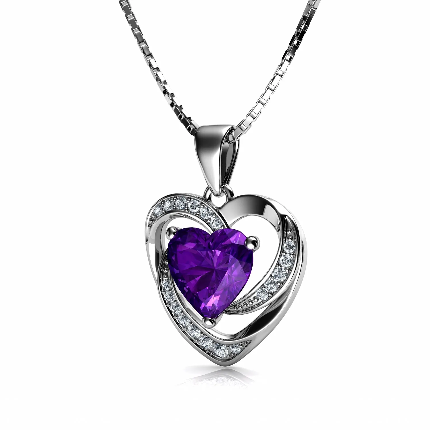 DEPHINI Purple Heart Pendant 925 Sterling Silver Heart Pendant CZ