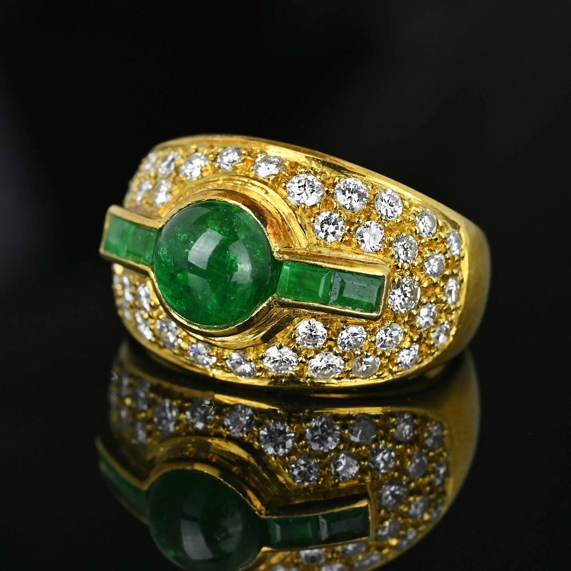 Diamond Cluster Columbian Emerald Dome Ring in 18K Gold