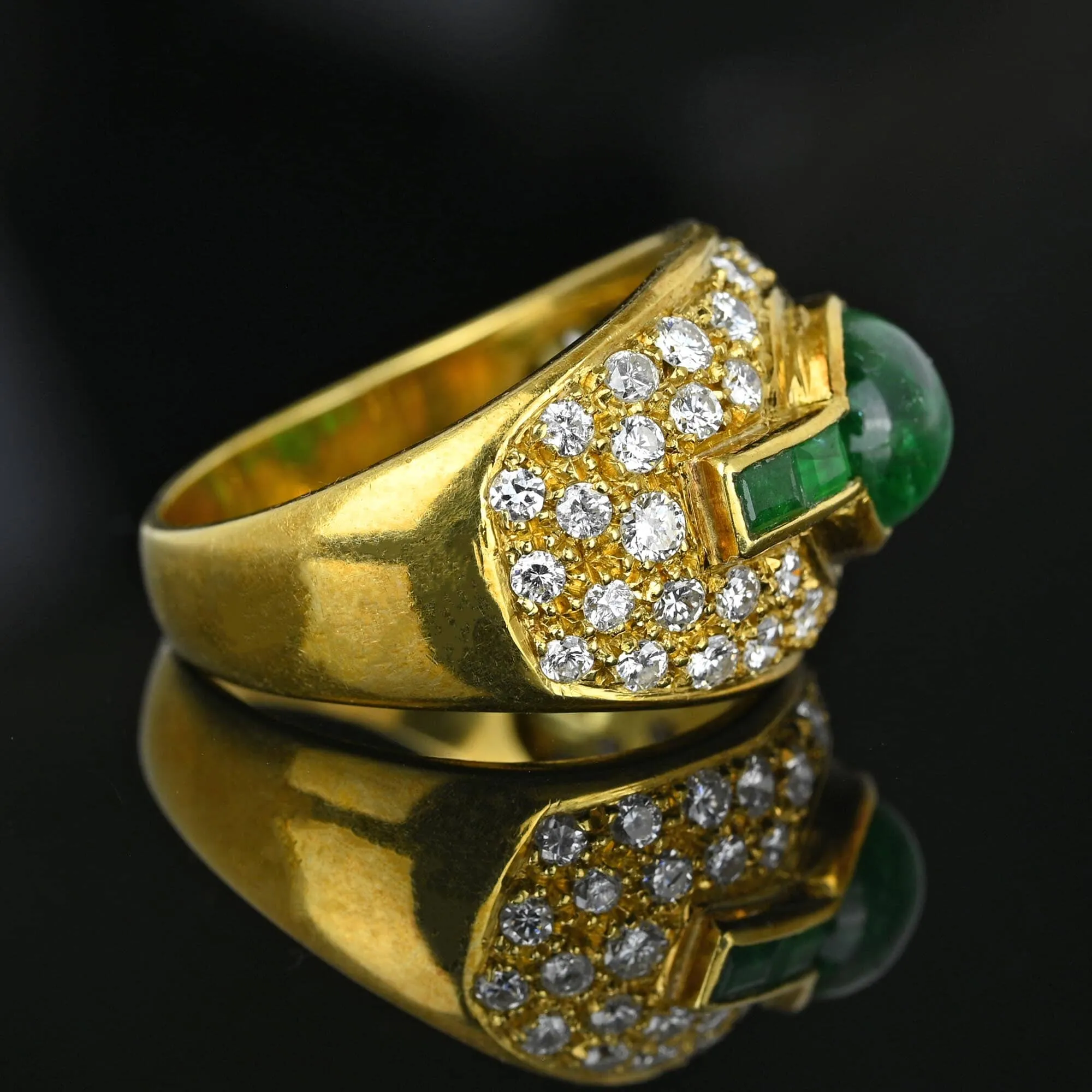 Diamond Cluster Columbian Emerald Dome Ring in 18K Gold