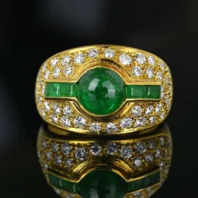 Diamond Cluster Columbian Emerald Dome Ring in 18K Gold