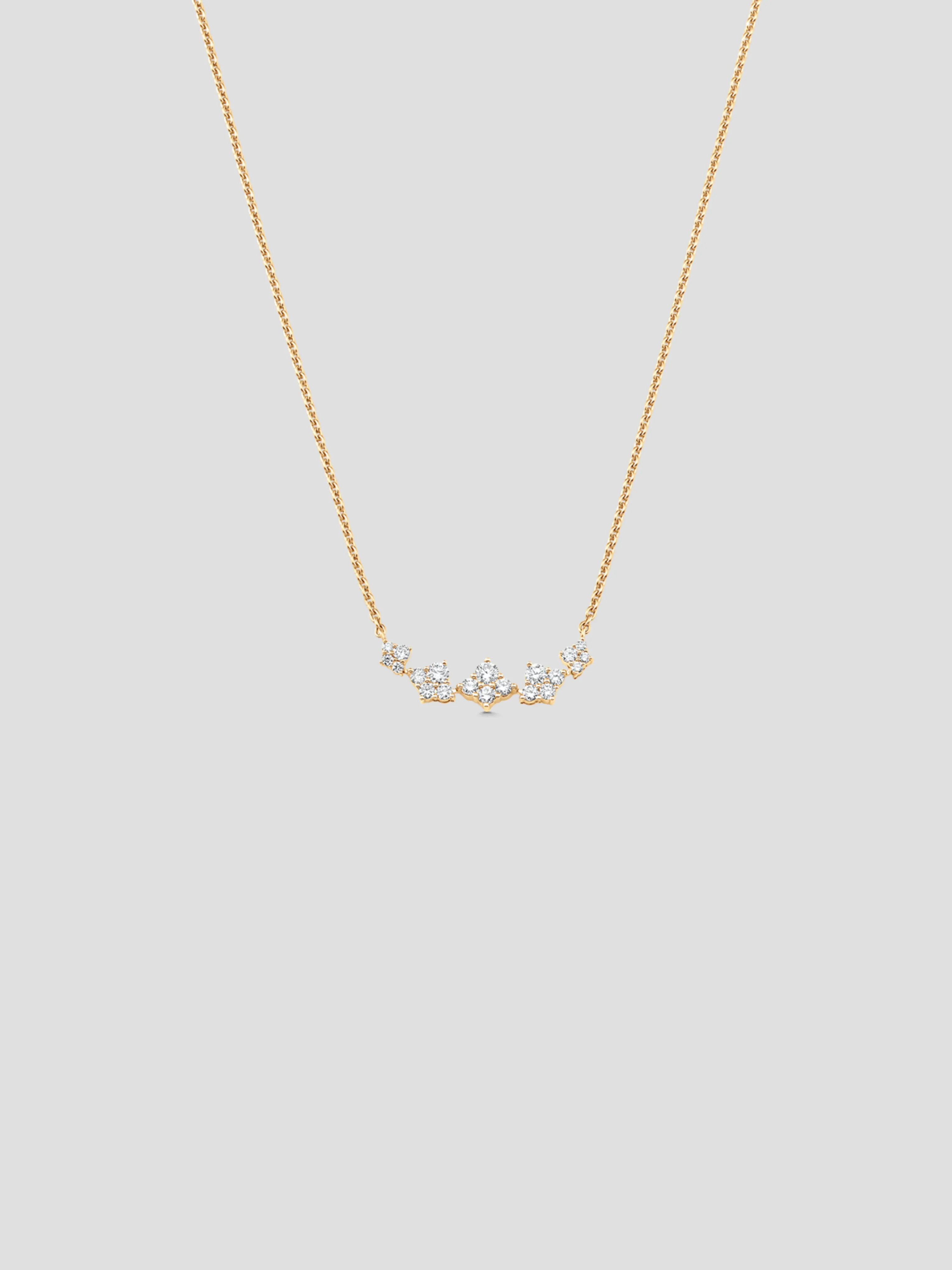 Dujour Yellow Gold White Diamond Graduated 4 Cluster Necklace