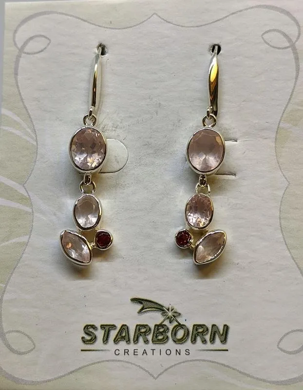 Earrings, Rose Quartz/Garnet