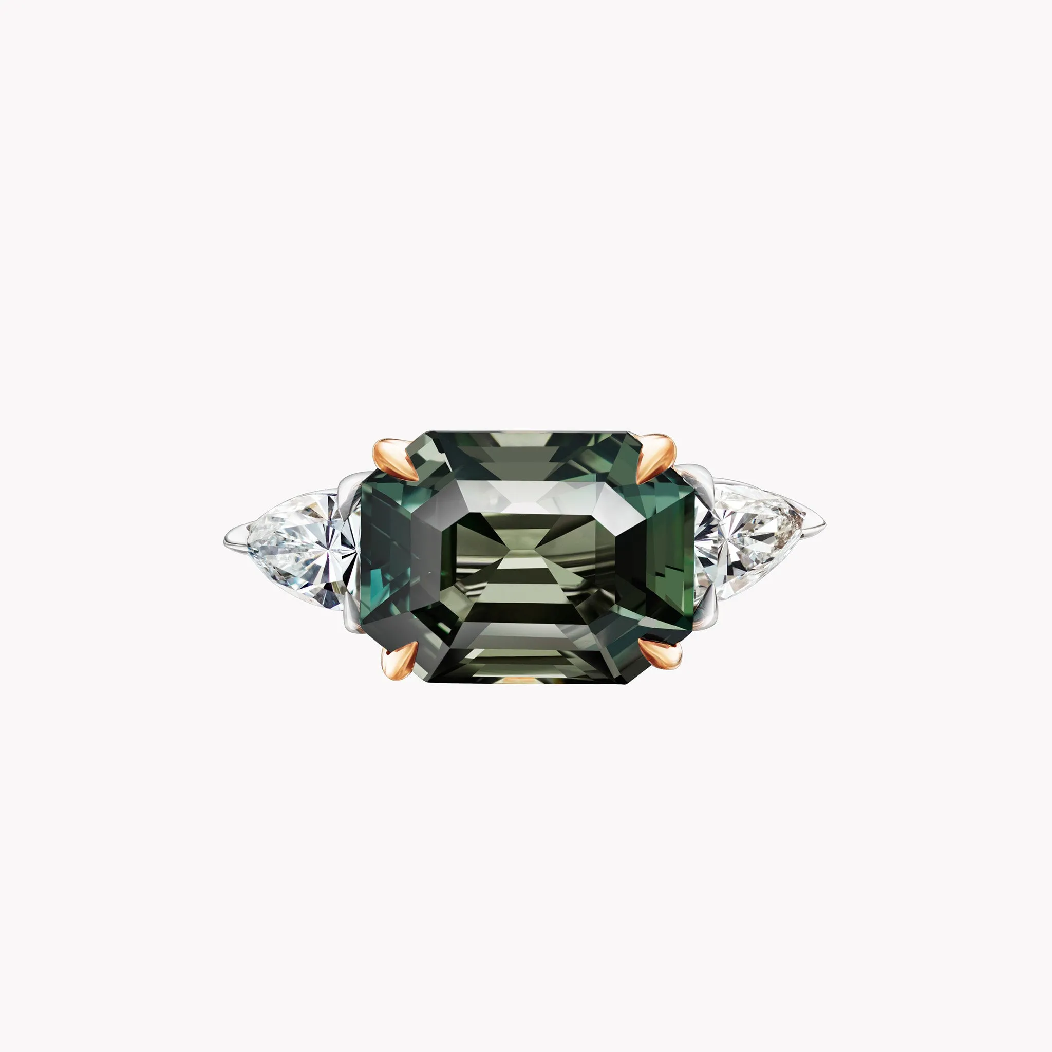 East-West Green Sapphire & Diamond Ring