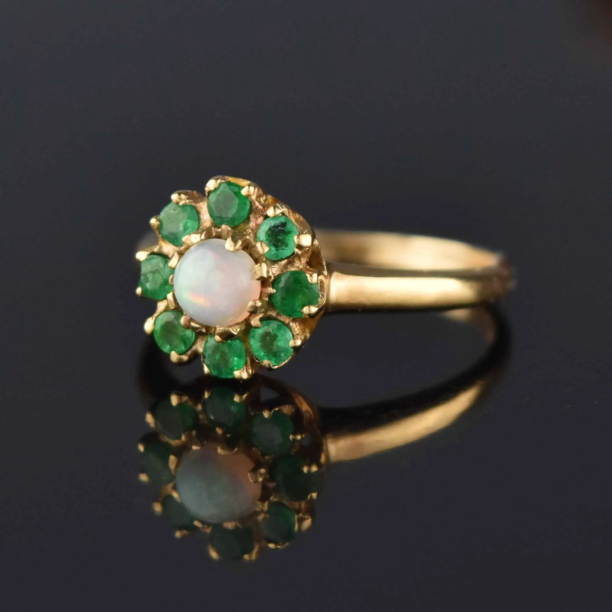 Edwardian Gold Emerald Halo Opal Ring