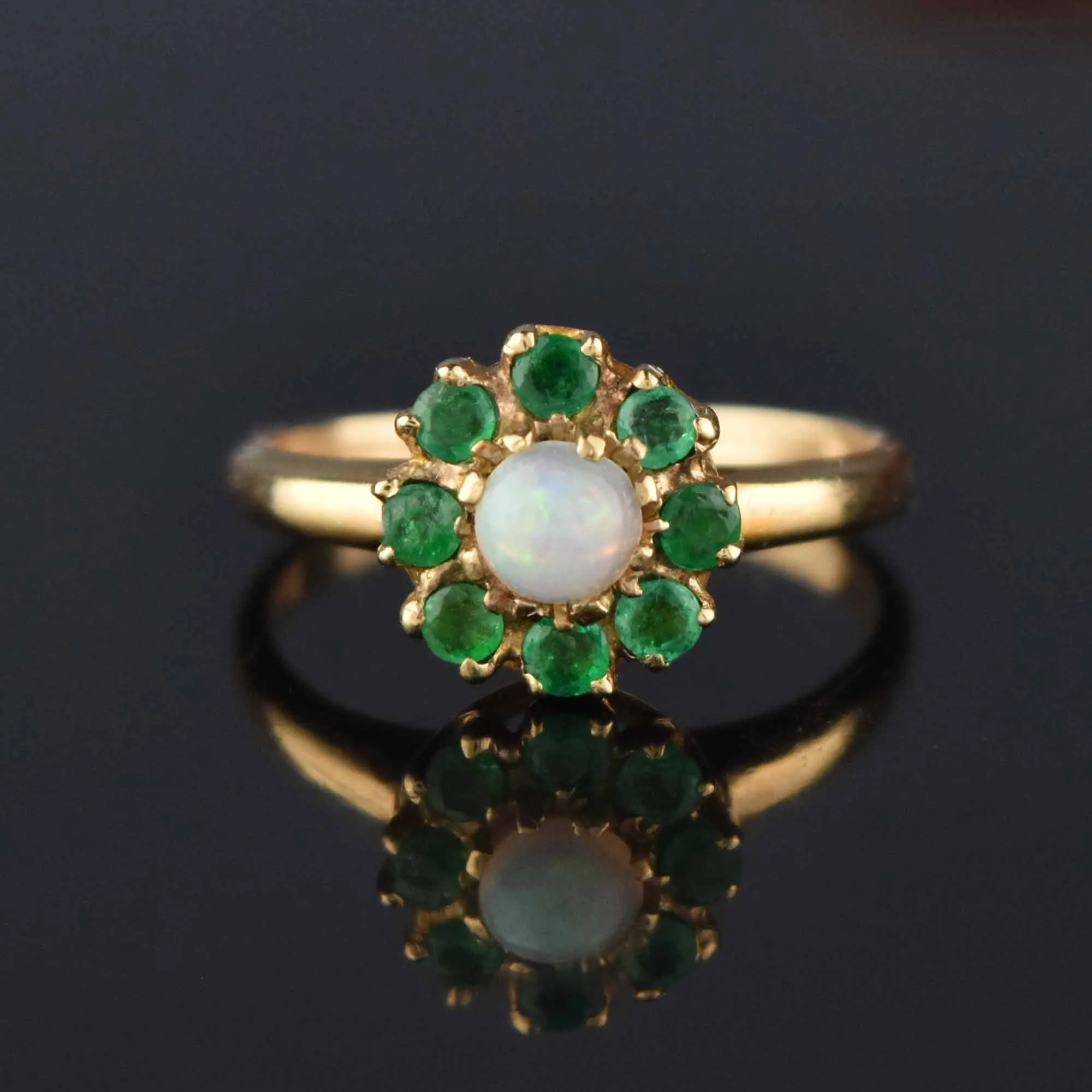 Edwardian Gold Emerald Halo Opal Ring