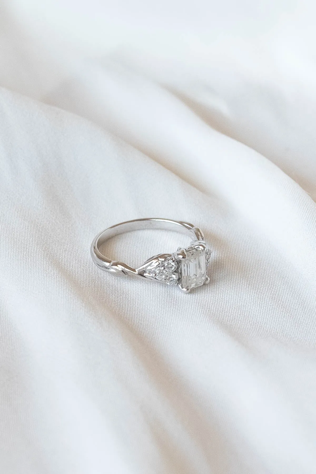 Emerald cut moissanite engagement ring, white gold diamond ring / Gloria