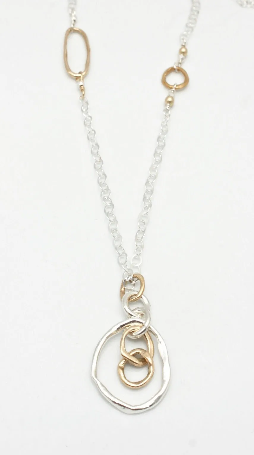 Entwined Bronze & Silver Pendant Long Necklace