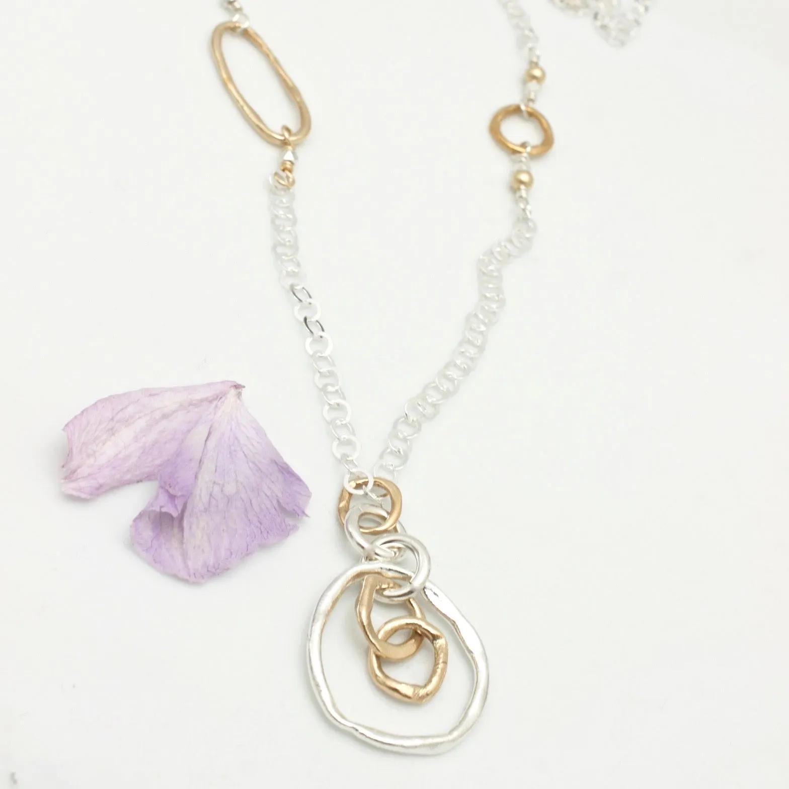 Entwined Bronze & Silver Pendant Long Necklace