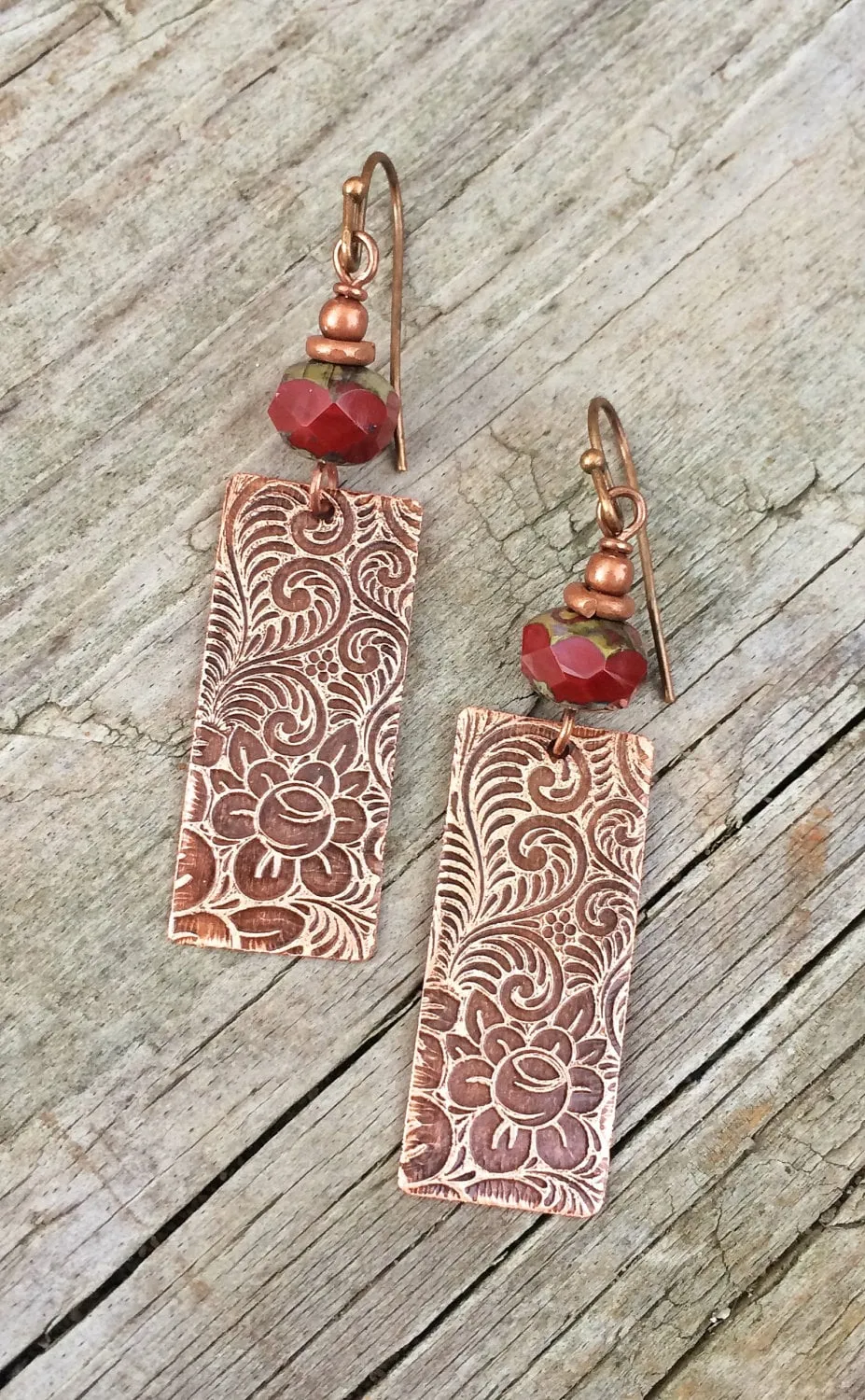 Etched Copper Earrings, Copper Jewelry Earrings, Floral Jewelry Earrings, Nature Jewelry, Copper Dangle Earrings