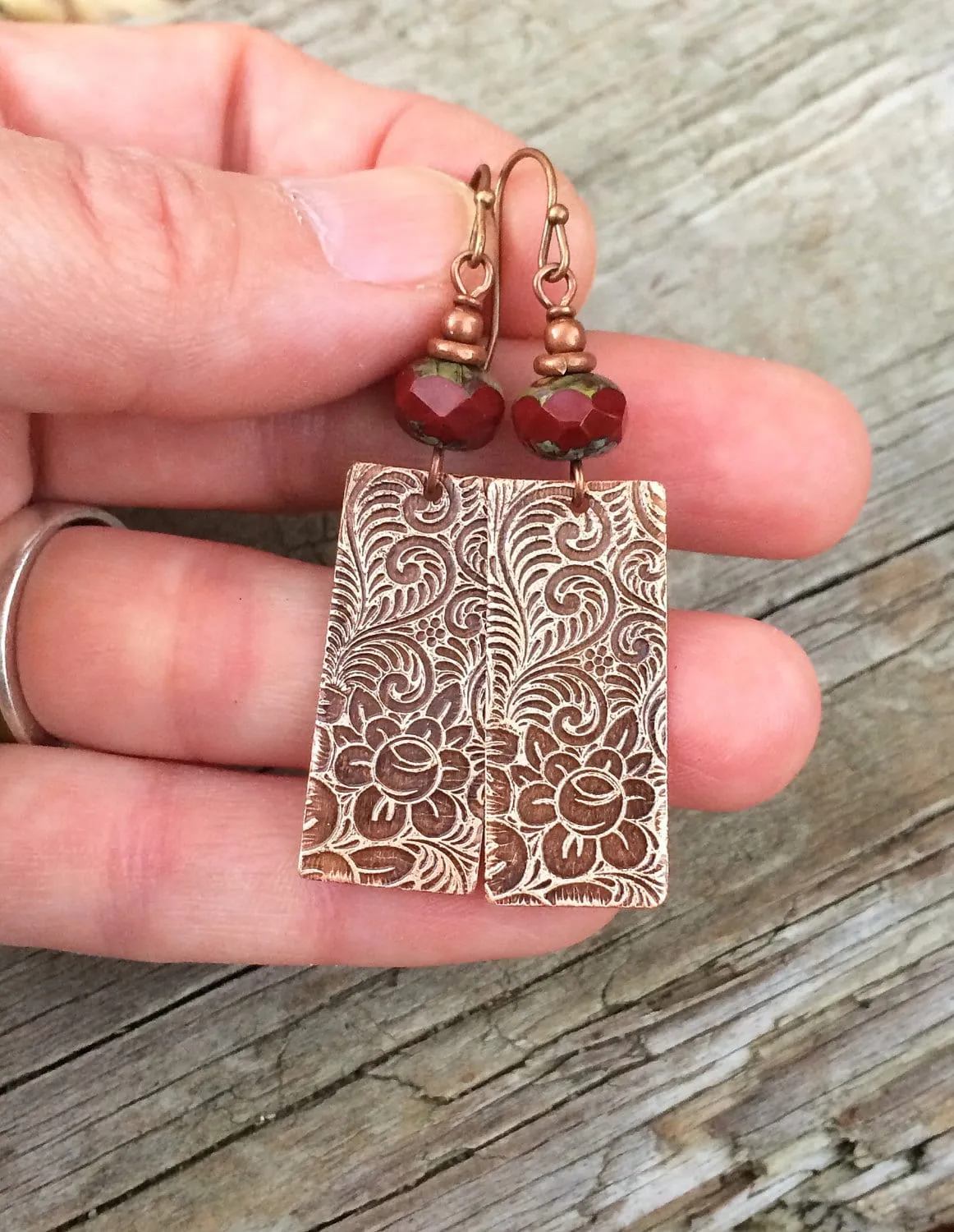 Etched Copper Earrings, Copper Jewelry Earrings, Floral Jewelry Earrings, Nature Jewelry, Copper Dangle Earrings