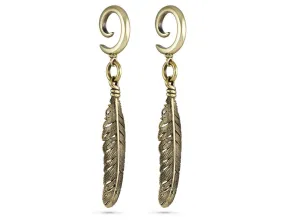 Feather Gauged Spiral Earrings - Bronze