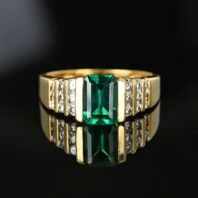 Fine 14K Gold Diamond Step Cut Emerald Ring