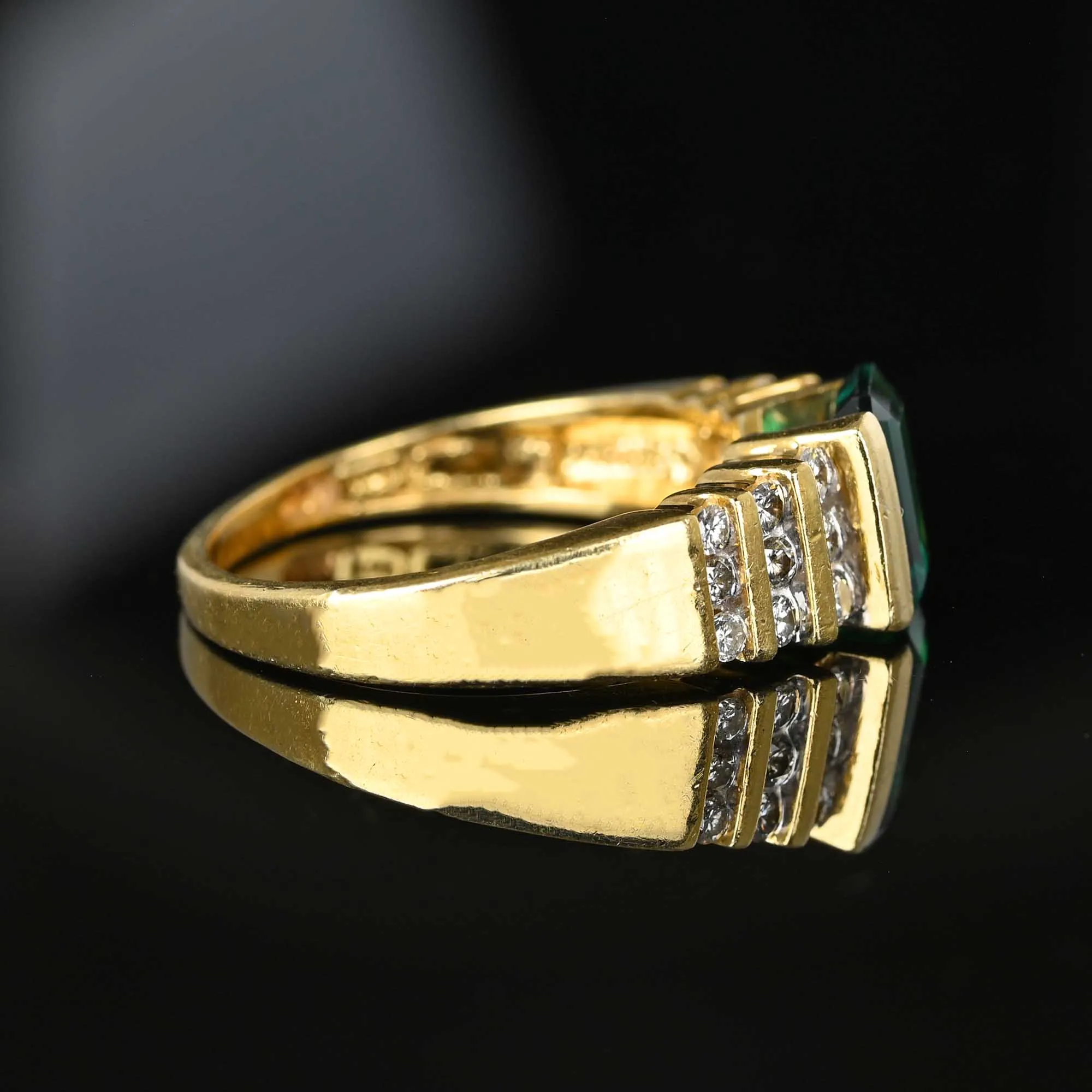 Fine 14K Gold Diamond Step Cut Emerald Ring