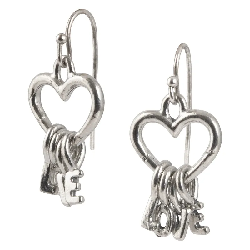 Finished Jewelry-Heart Love-Ear Wire Ball Earrings-Antique Silver-One Pair