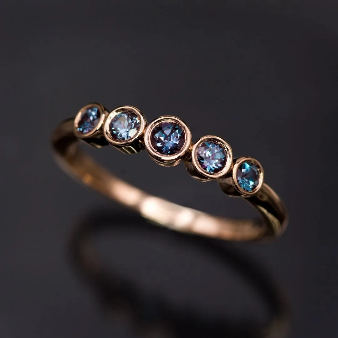 Fiona Band - Graduated Lab-created Alexandrite Five Bezel Stacking Anniversary Ring