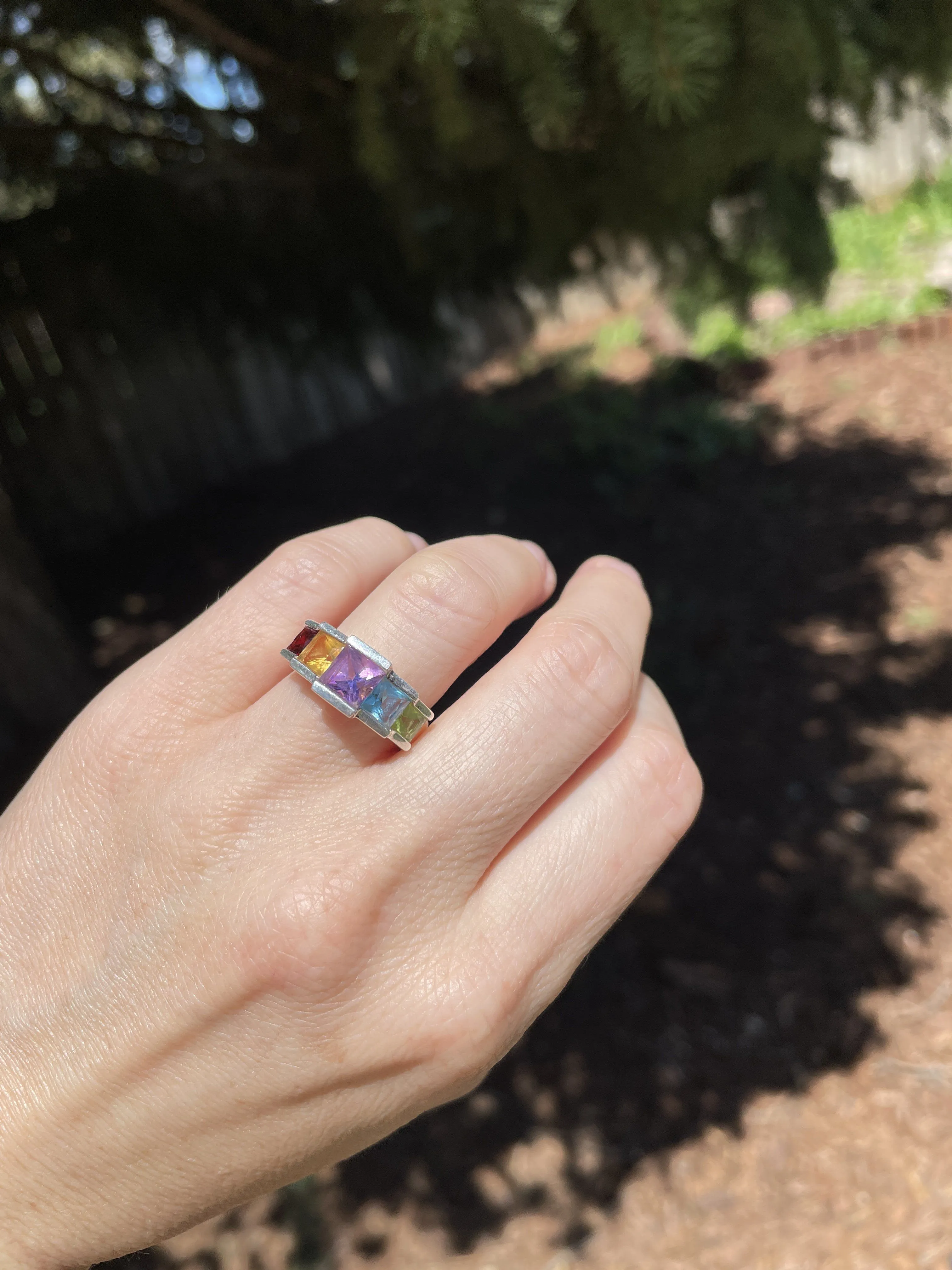 Five Stone Amethyst Citrine Peridot Garnet Topaz Ring