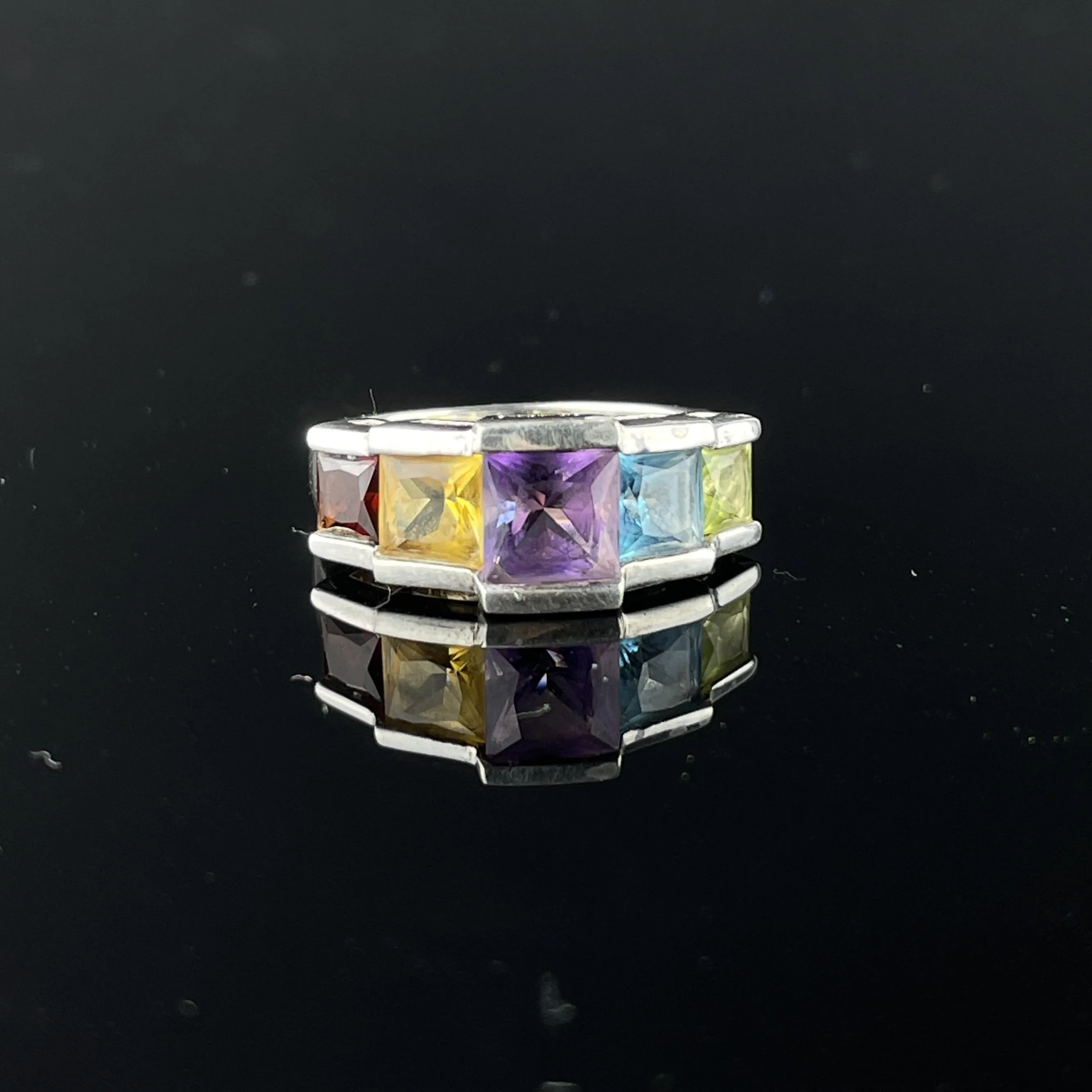 Five Stone Amethyst Citrine Peridot Garnet Topaz Ring