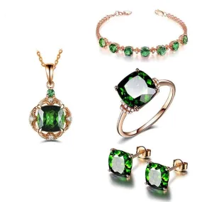 Four Claw Square Emerald Jewelry Set