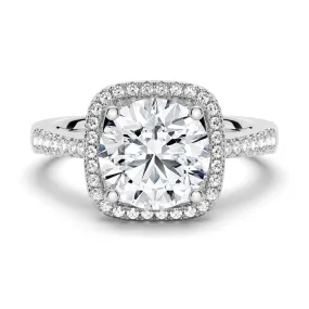 Four Prong Pavé Halo Engagement Ring With Graduated Band