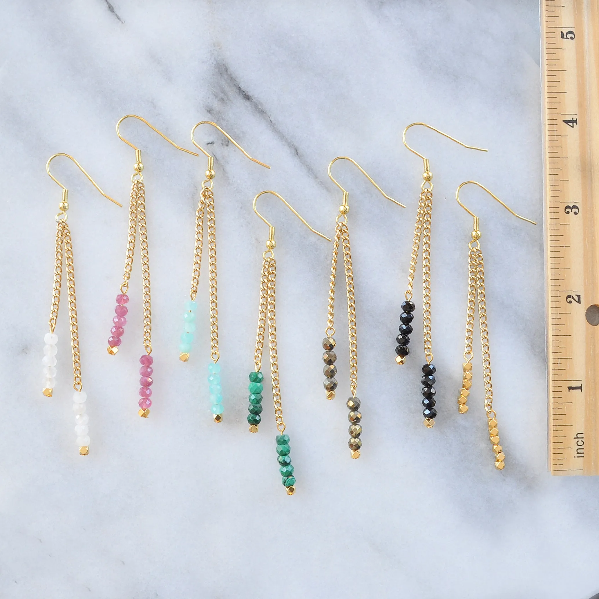 Gemstone Gold Chain Earrings