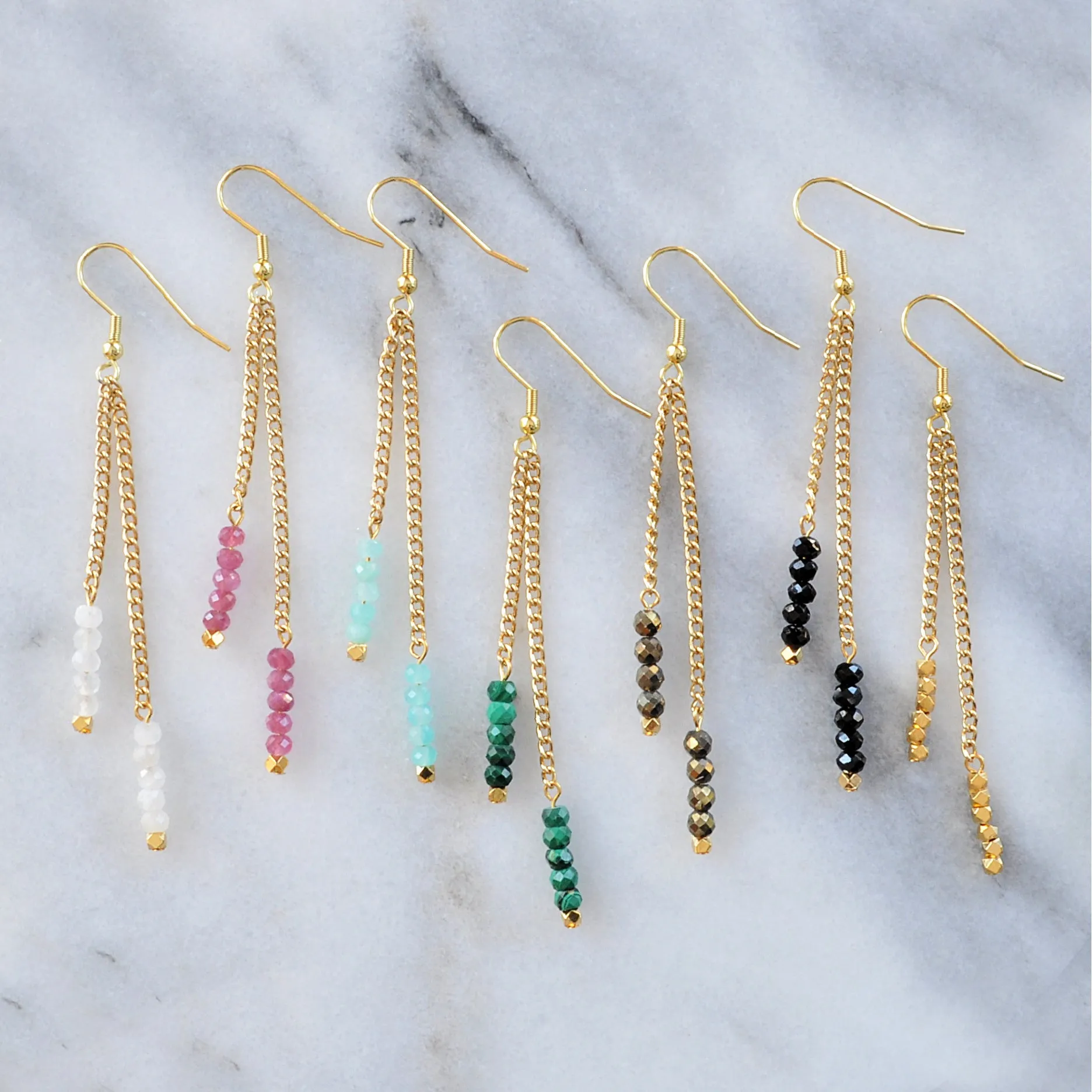 Gemstone Gold Chain Earrings