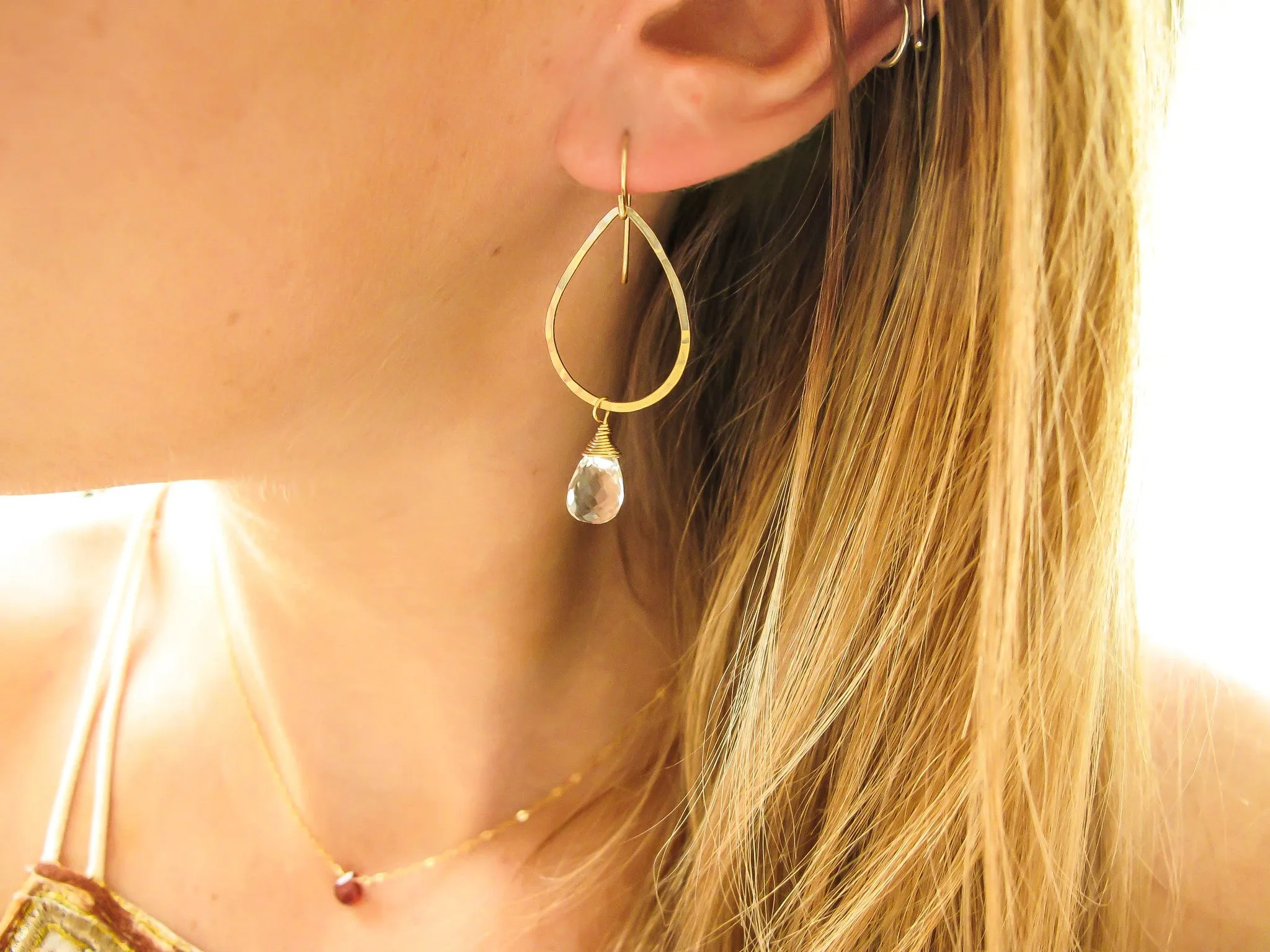 Gemstone Teardrop Hoops - Crystal Quartz