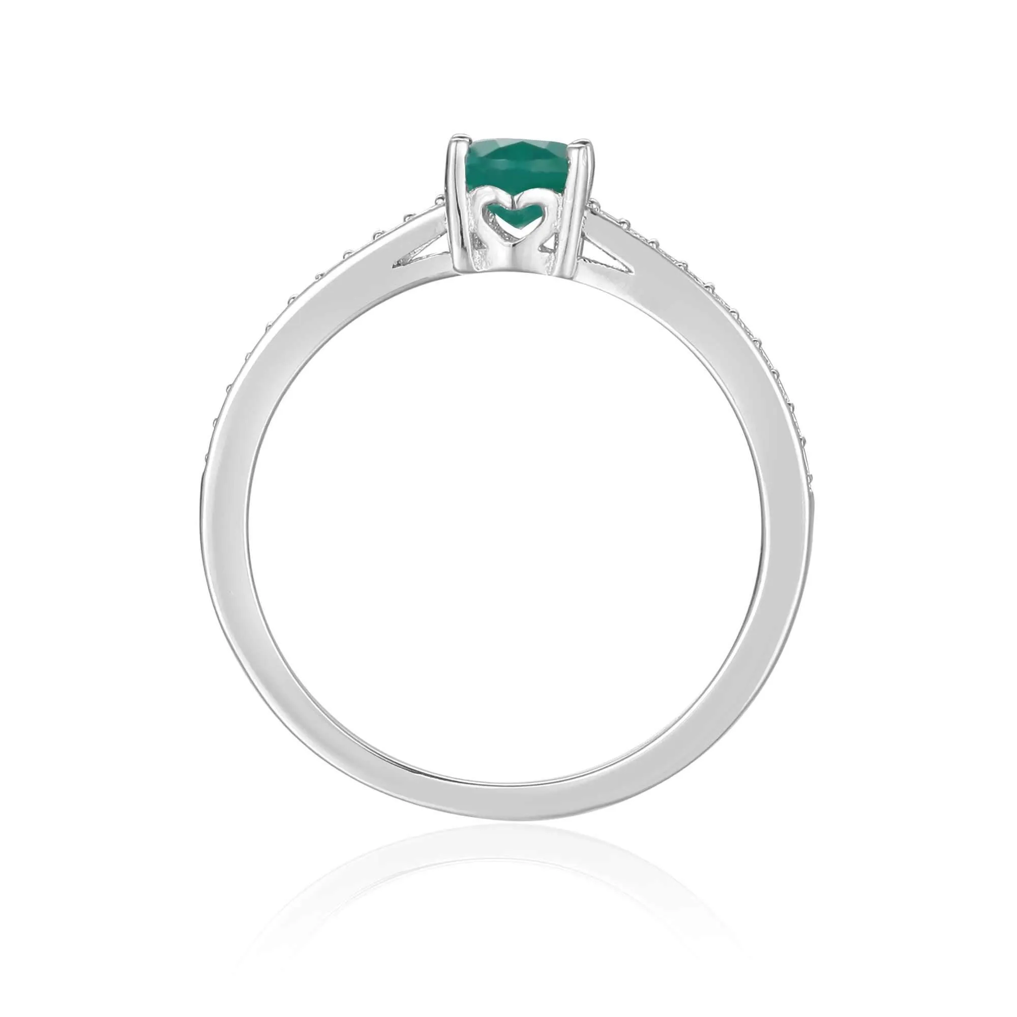 Genuine Emerald Solitaire Ring with Moissanite Accents