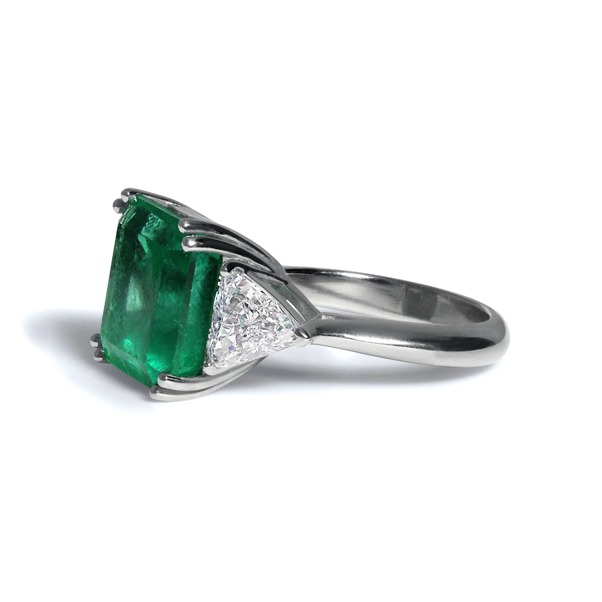 GIA 10.64ct Columbian Green Square Emerald and Diamond 3 stone Ring