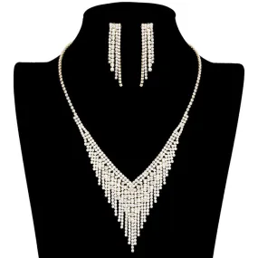 Glitzy Rhinestone Fringe Necklace Earring Set